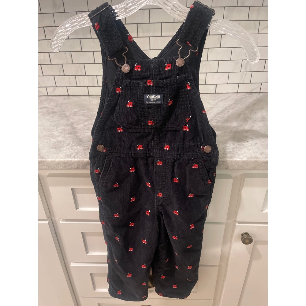 Vintage OshKosh Bgosh Overalls Kids 4T Black Corduroy Train Embroidered  Bibs